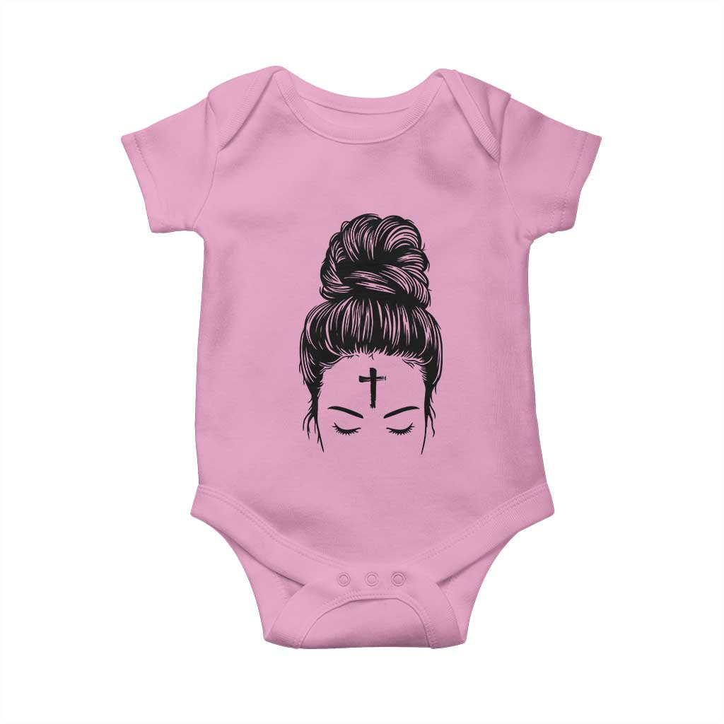 Ash Wednesday Messy Bun Ashes Cross Christian Religious Baby Onesie