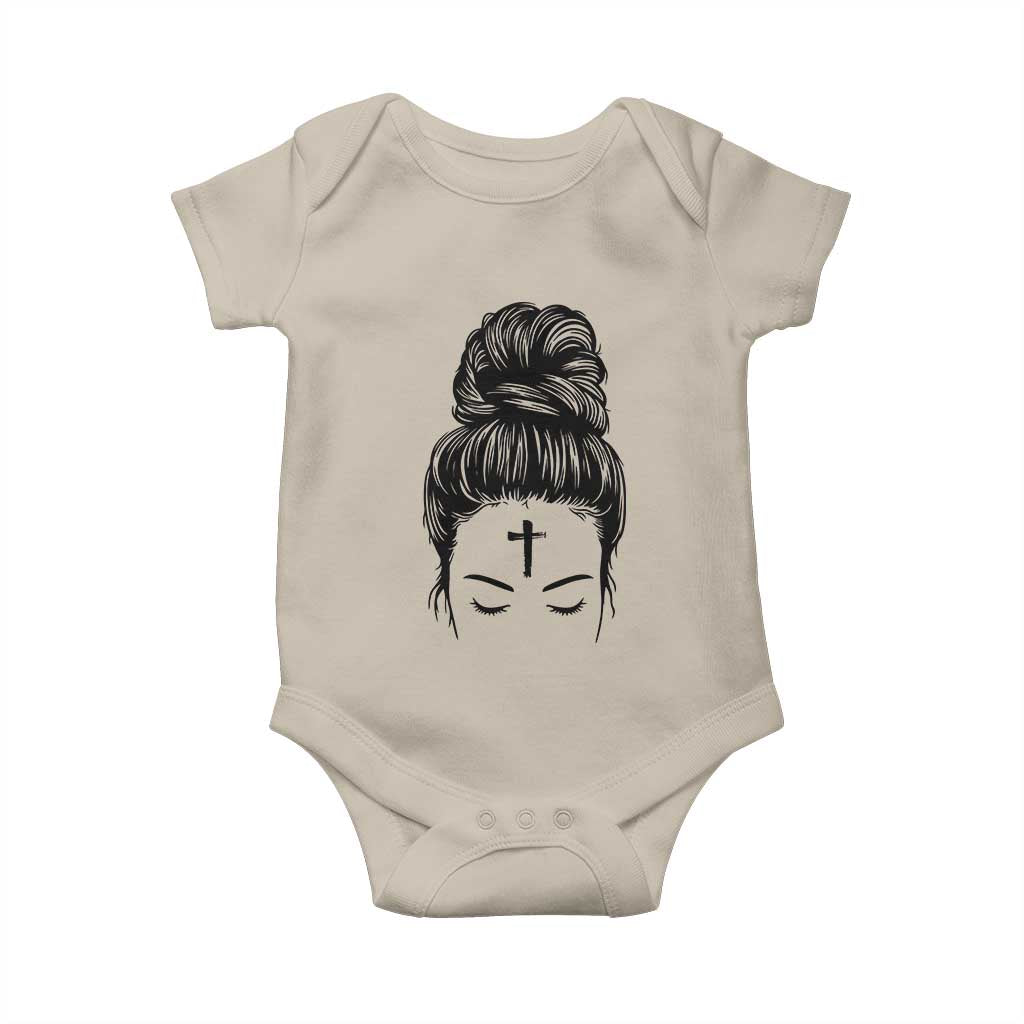 Ash Wednesday Messy Bun Ashes Cross Christian Religious Baby Onesie