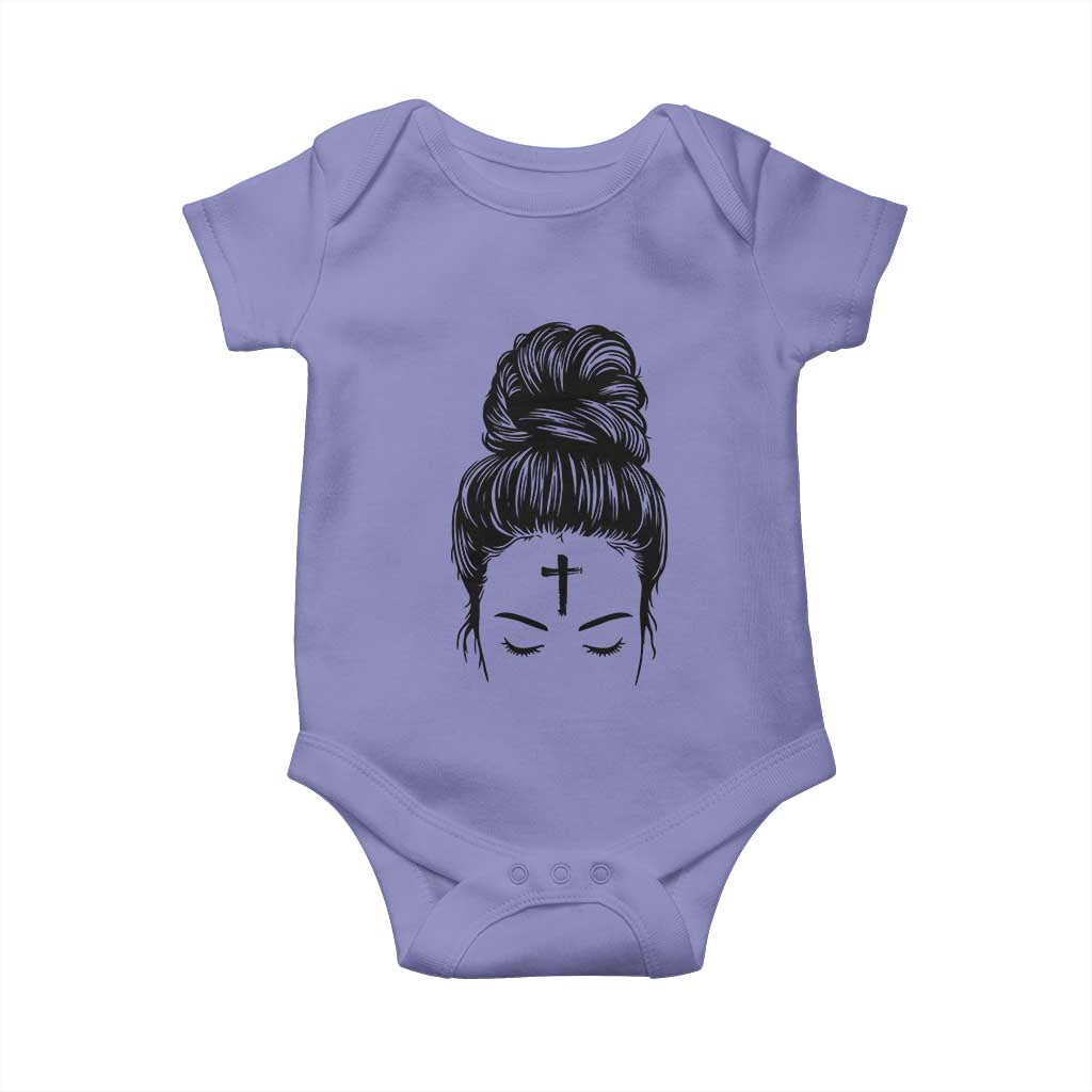 Ash Wednesday Messy Bun Ashes Cross Christian Religious Baby Onesie