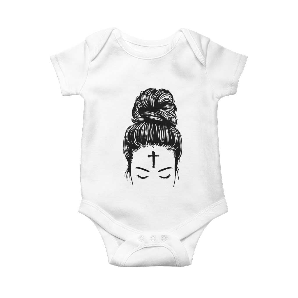Ash Wednesday Messy Bun Ashes Cross Christian Religious Baby Onesie