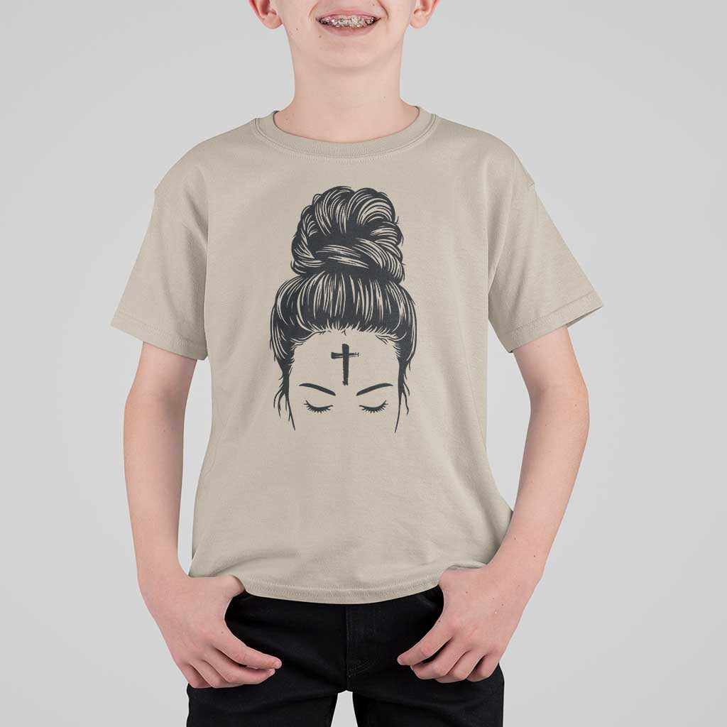 Ash Wednesday Messy Bun Ashes Cross Christian Religious T Shirt For Kid