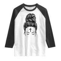 Ash Wednesday Messy Bun Ashes Cross Christian Religious Raglan Shirt