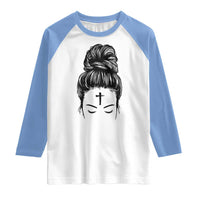 Ash Wednesday Messy Bun Ashes Cross Christian Religious Raglan Shirt