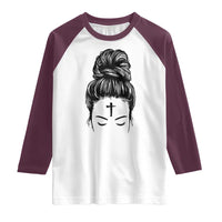 Ash Wednesday Messy Bun Ashes Cross Christian Religious Raglan Shirt