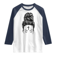 Ash Wednesday Messy Bun Ashes Cross Christian Religious Raglan Shirt
