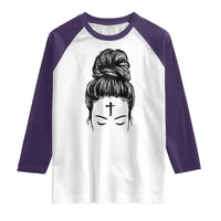Ash Wednesday Messy Bun Ashes Cross Christian Religious Raglan Shirt