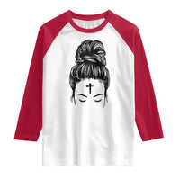 Ash Wednesday Messy Bun Ashes Cross Christian Religious Raglan Shirt