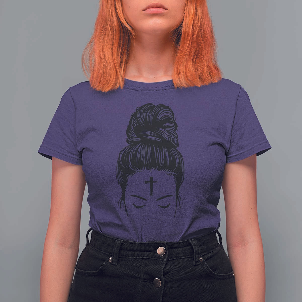 Ash Wednesday Messy Bun Ashes Cross Christian Religious T Shirt For Women