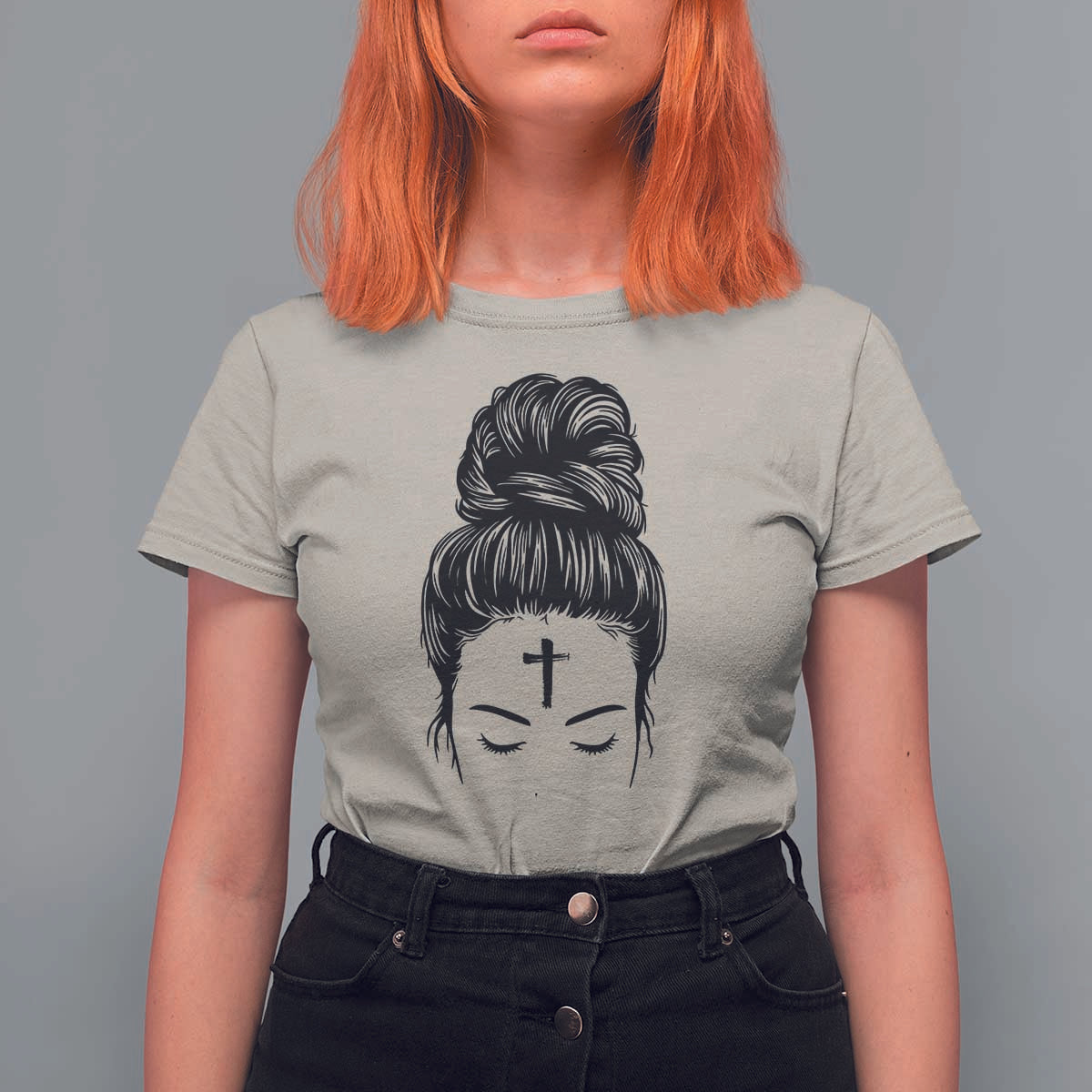 Ash Wednesday Messy Bun Ashes Cross Christian Religious T Shirt For Women