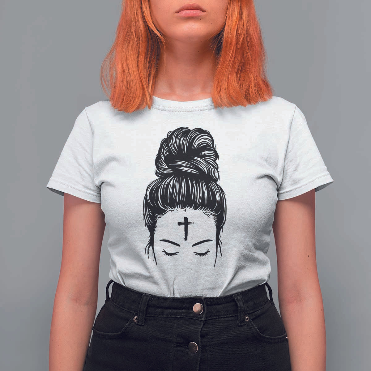 Ash Wednesday Messy Bun Ashes Cross Christian Religious T Shirt For Women