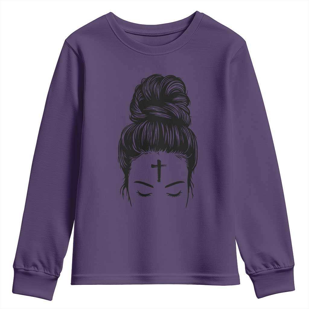 Ash Wednesday Messy Bun Ashes Cross Christian Religious Youth Sweatshirt