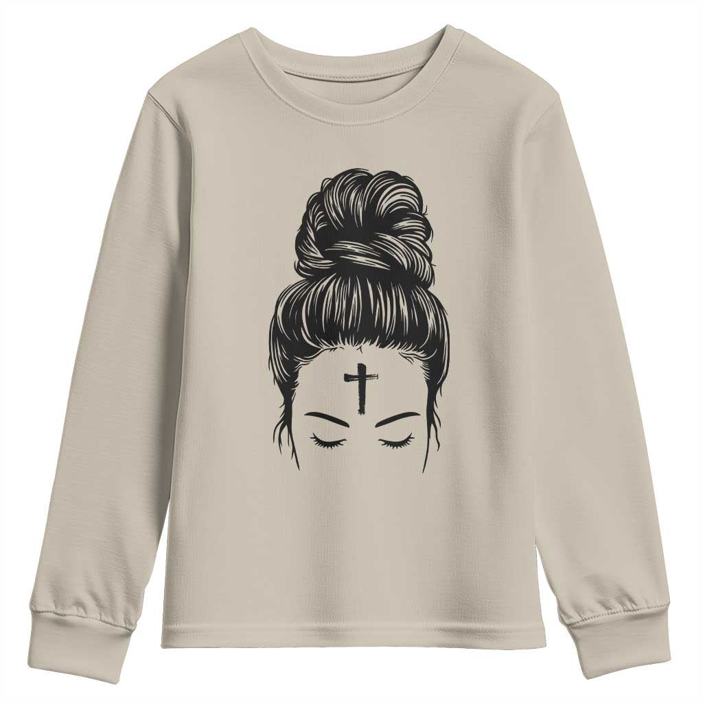 Ash Wednesday Messy Bun Ashes Cross Christian Religious Youth Sweatshirt