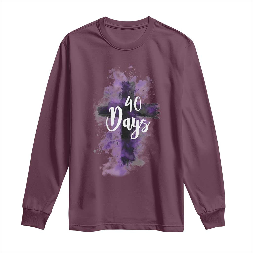 40 Days Christian Religious Long Sleeve Shirt Ash Wednesday Ashes Cross