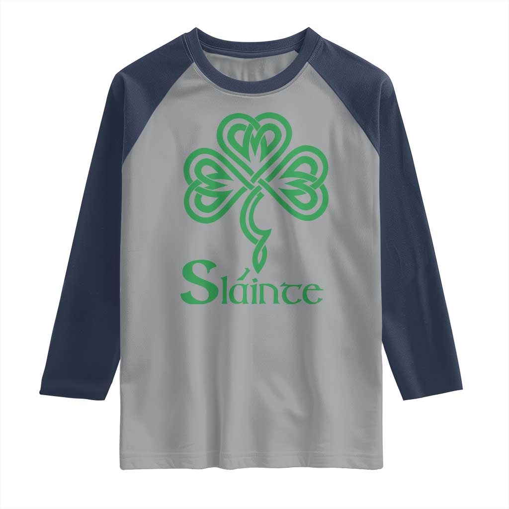 Funny Irish Beer Drinking St Patrick's Day Slainte Raglan Shirt Celtic Shamrock