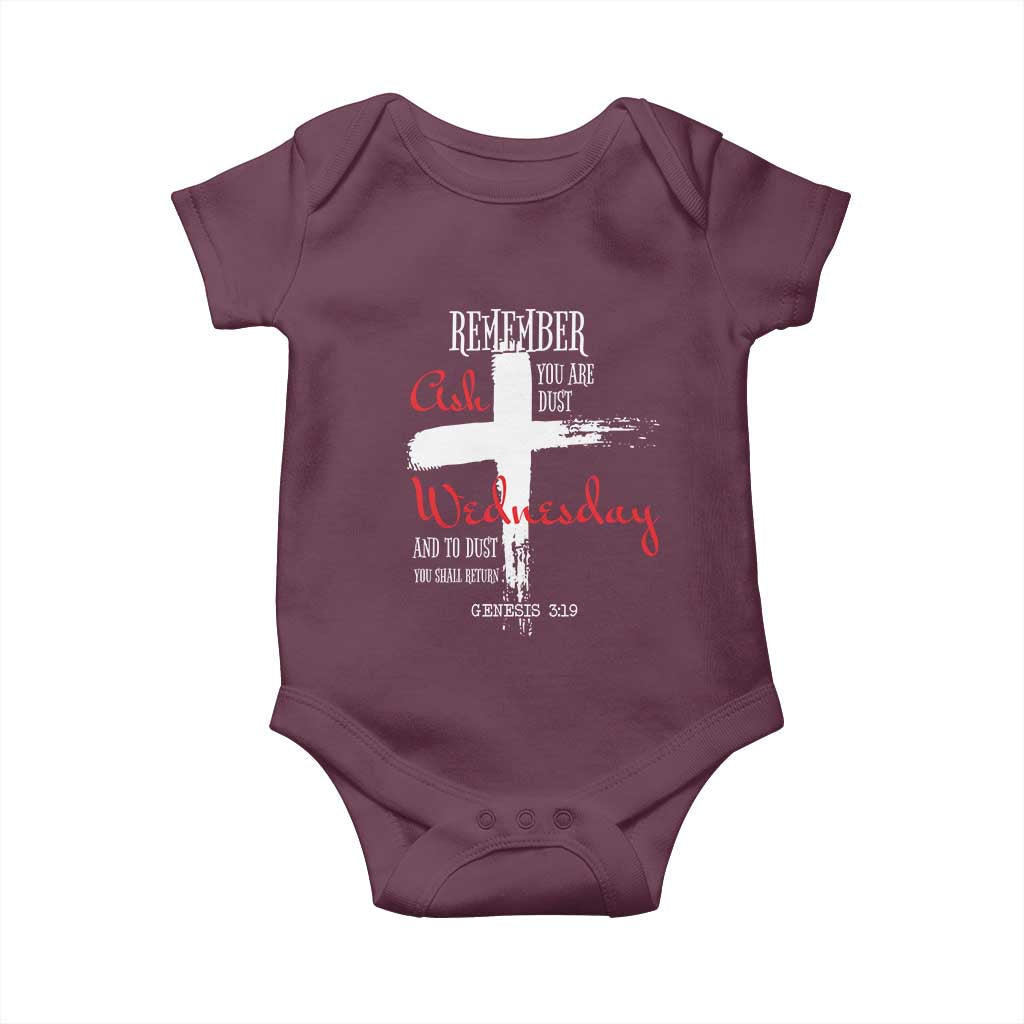 Ash Wednesday Baby Onesie Remember You are Dust And To Dust You Shall Return Genesis 3:19 Ashes Cross