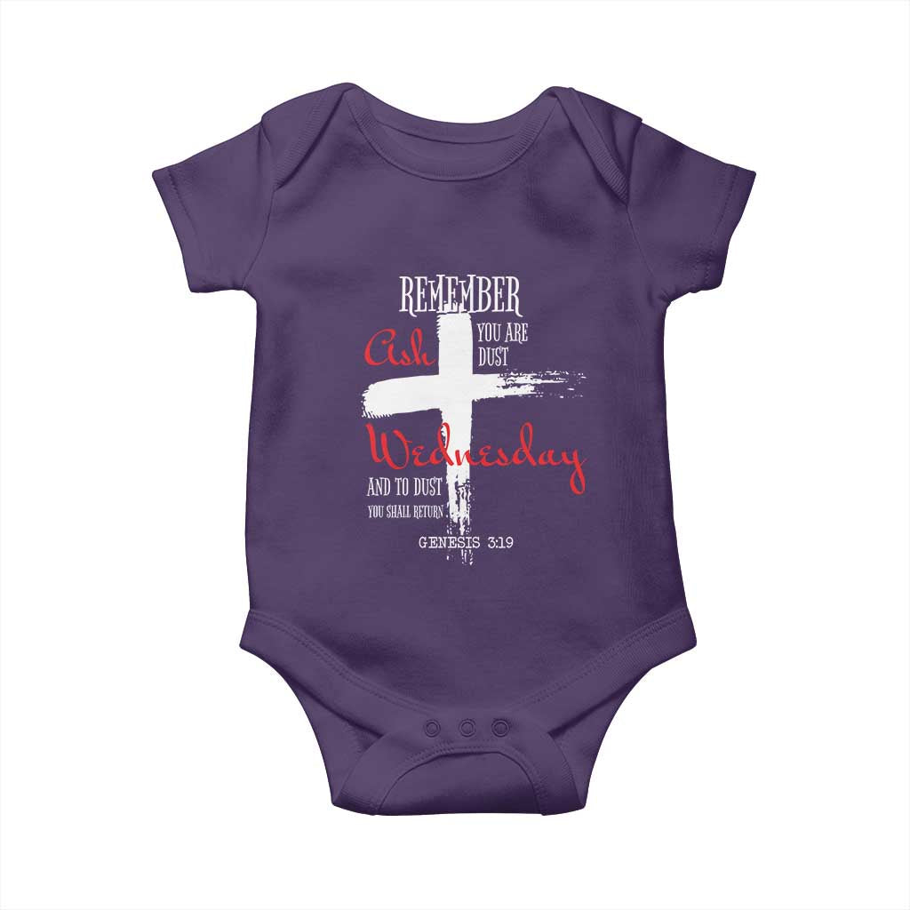 Ash Wednesday Baby Onesie Remember You are Dust And To Dust You Shall Return Genesis 3:19 Ashes Cross