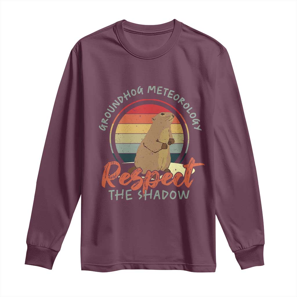 Funny Groundhog Day Long Sleeve Shirt Groundhog Meteorology Respect The Shadow Vintage Retro - Wonder Print Shop