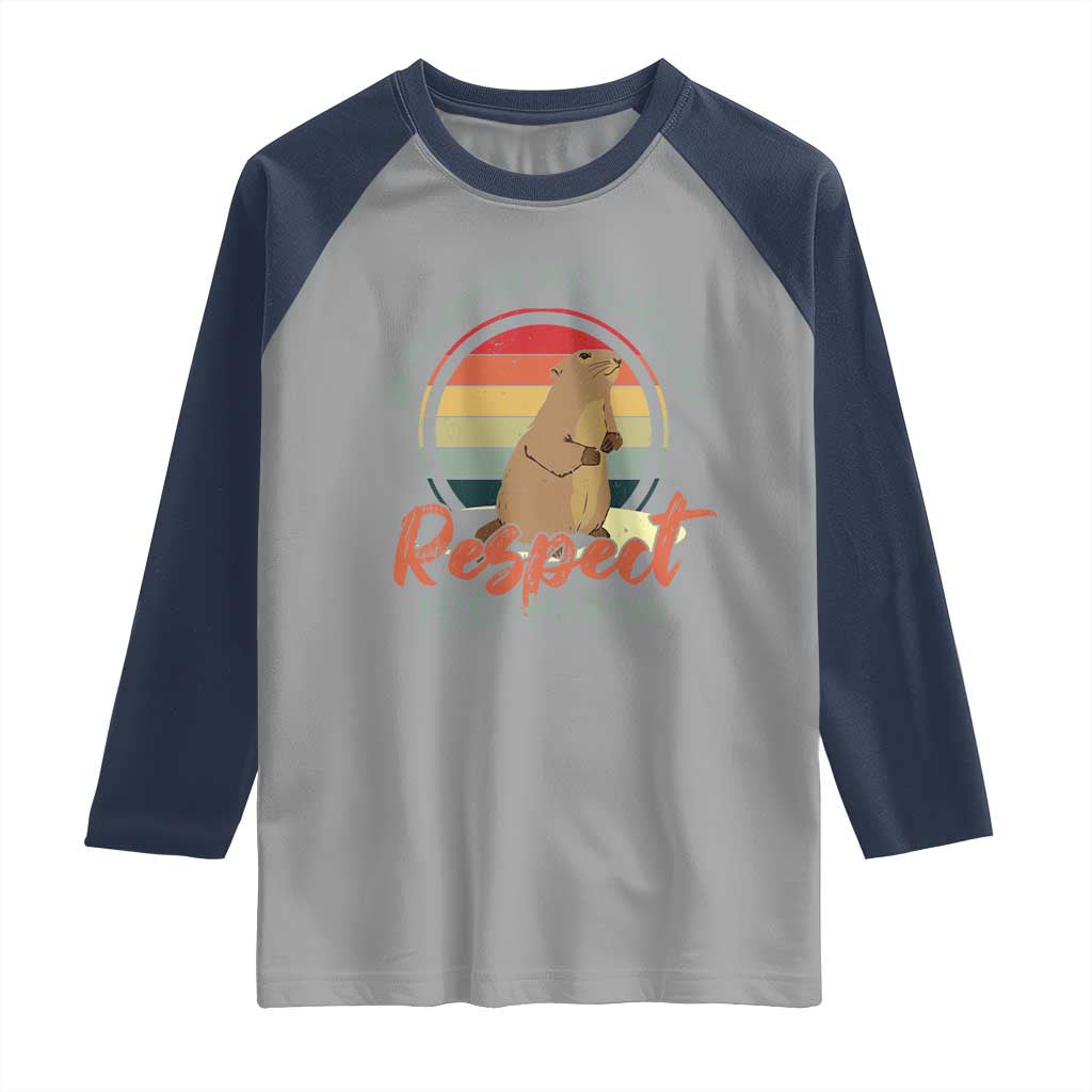 Funny Groundhog Day Raglan Shirt Groundhog Meteorology Respect The Shadow Vintage Retro - Wonder Print Shop