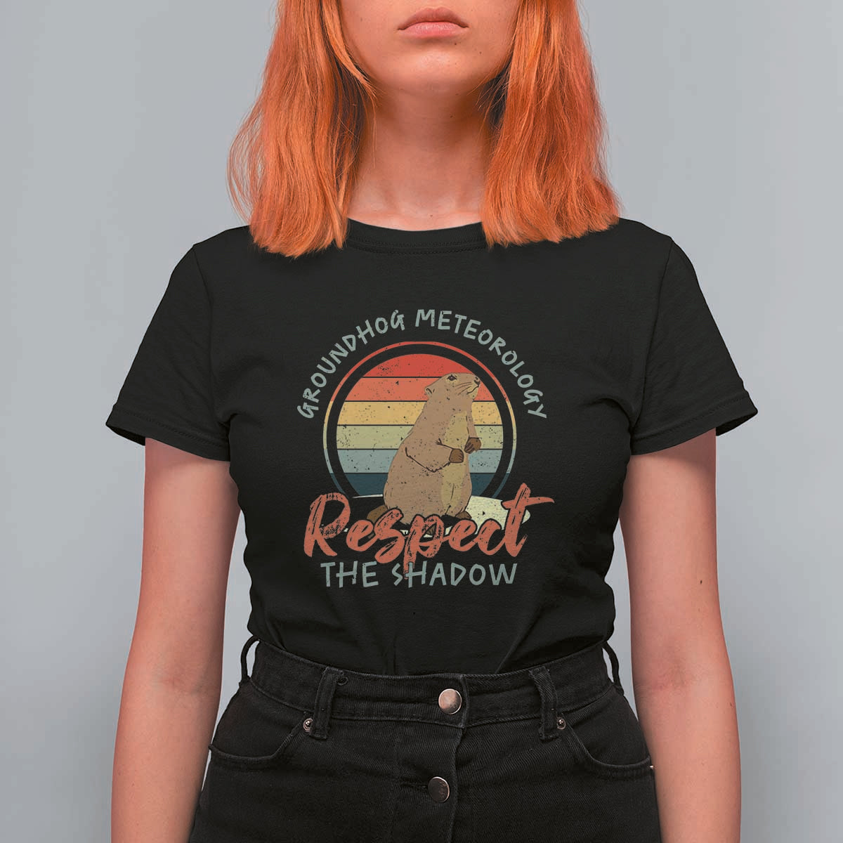 Funny Groundhog Day T Shirt For Women Groundhog Meteorology Respect The Shadow Vintage Retro - Wonder Print Shop