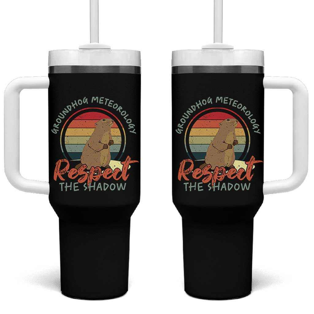 Funny Groundhog Day Tumbler With Handle Groundhog Meteorology Respect The Shadow Vintage Retro - Wonder Print Shop