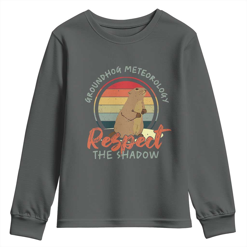 Funny Groundhog Day Youth Sweatshirt Groundhog Meteorology Respect The Shadow Vintage Retro - Wonder Print Shop