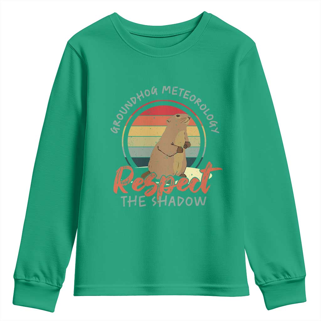 Funny Groundhog Day Youth Sweatshirt Groundhog Meteorology Respect The Shadow Vintage Retro - Wonder Print Shop