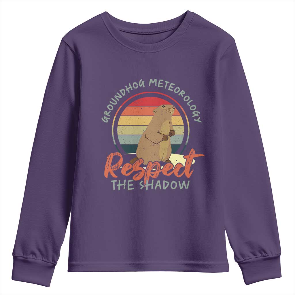 Funny Groundhog Day Youth Sweatshirt Groundhog Meteorology Respect The Shadow Vintage Retro - Wonder Print Shop