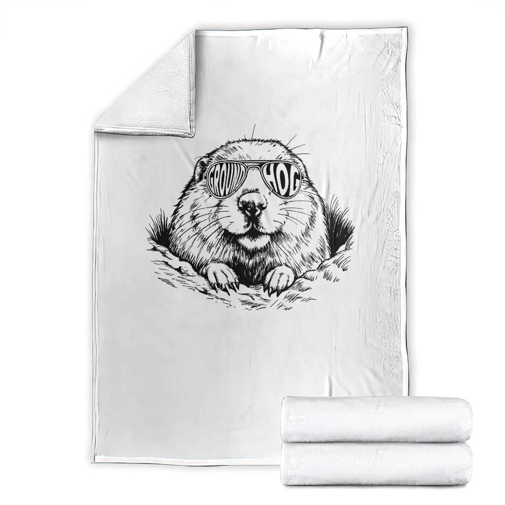 Funny Groundhog Face Woodchuck Sunglassess Throw Blanket - Wonder Print Shop