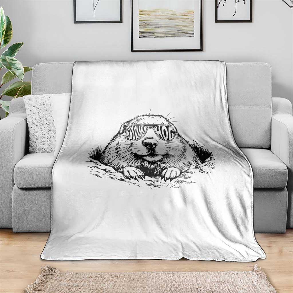 Funny Groundhog Face Woodchuck Sunglassess Throw Blanket - Wonder Print Shop