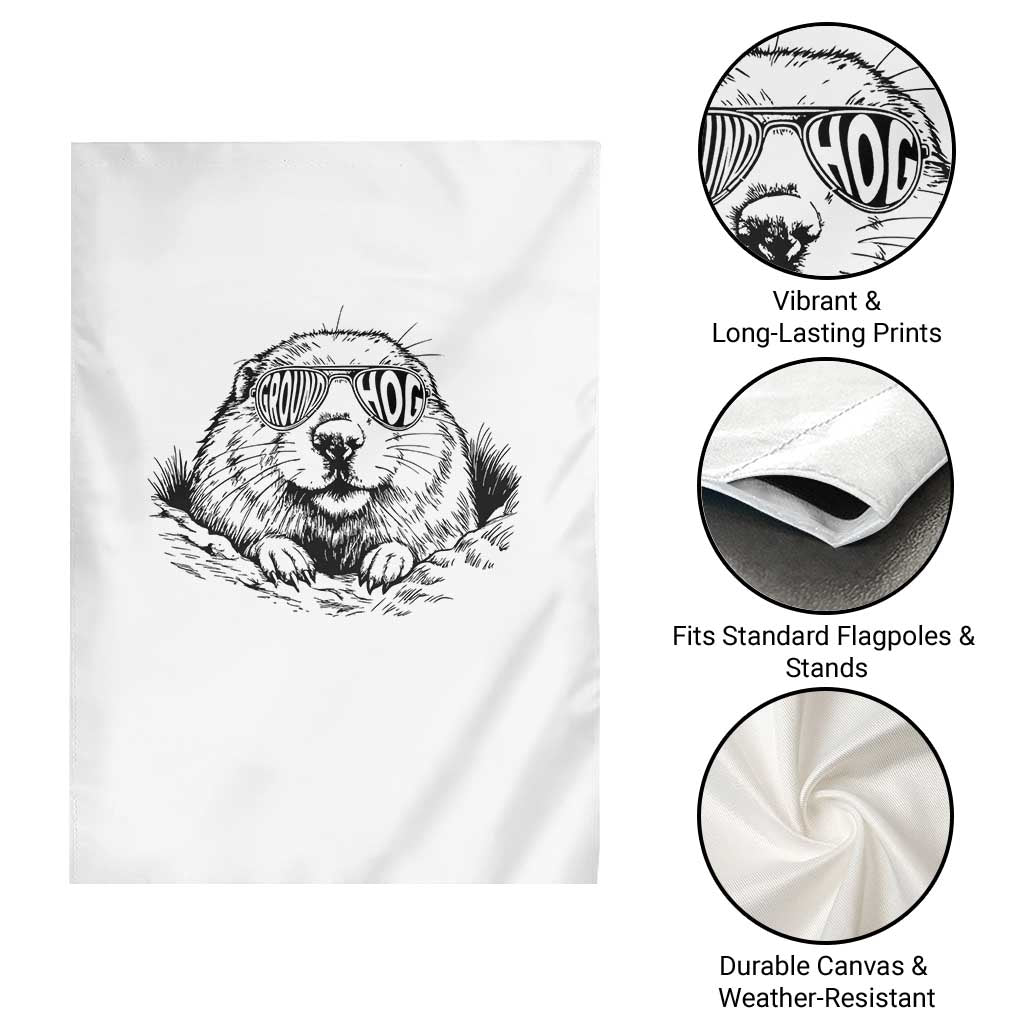 Funny Groundhog Face Woodchuck Sunglassess Garden Flag - Wonder Print Shop