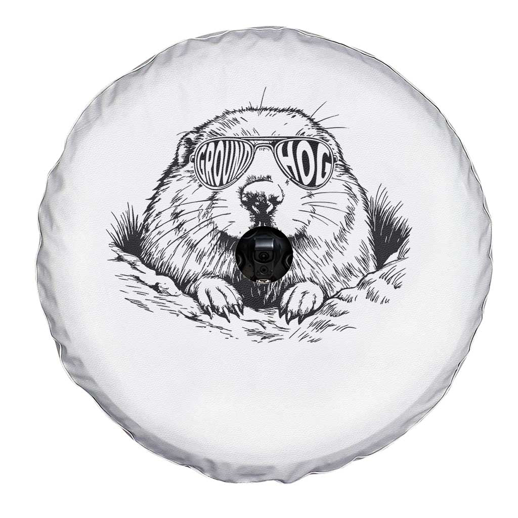 Funny Groundhog Face Woodchuck Sunglassess Spare Tire Cover - Wonder Print Shop