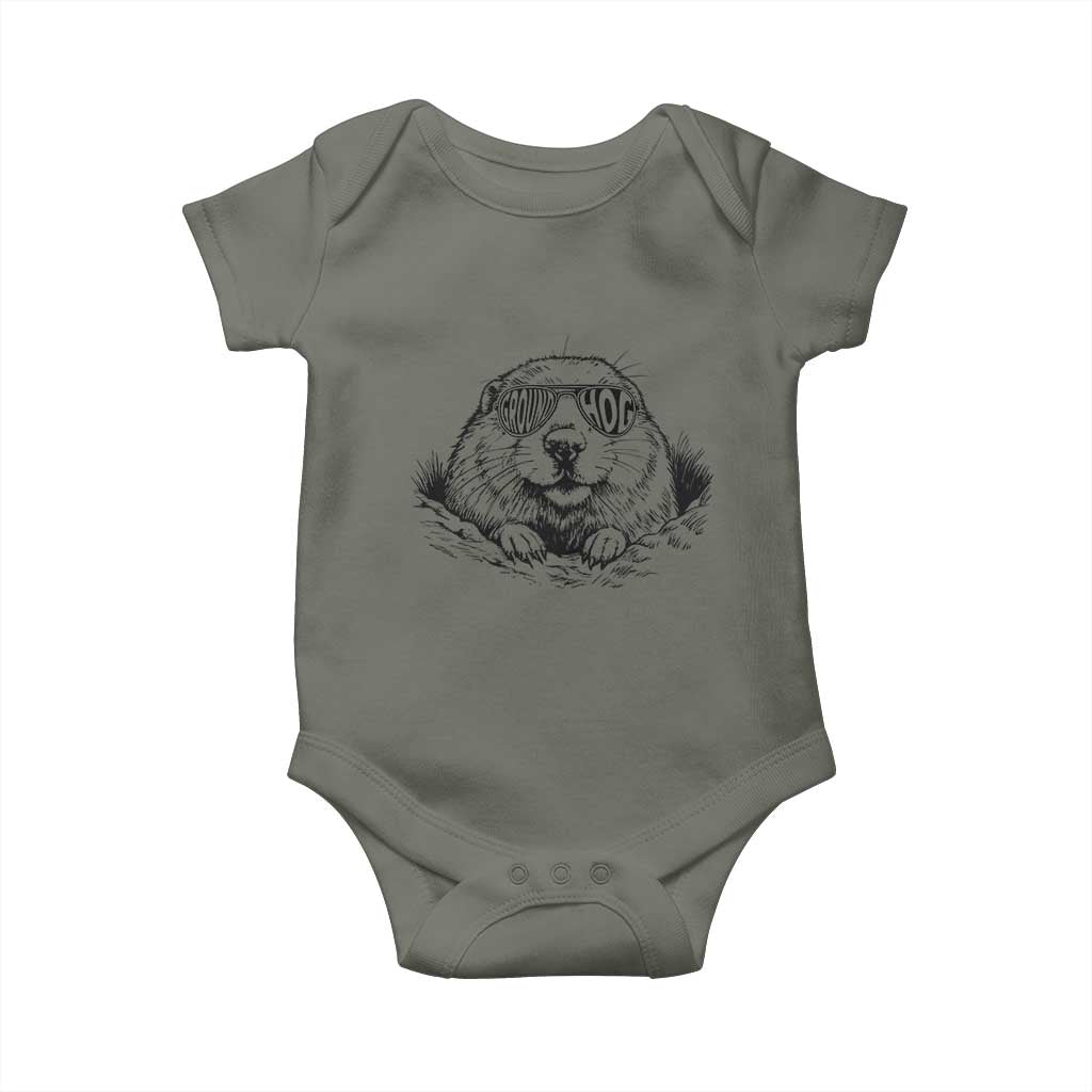 Funny Groundhog Face Woodchuck Sunglassess Baby Onesie - Wonder Print Shop