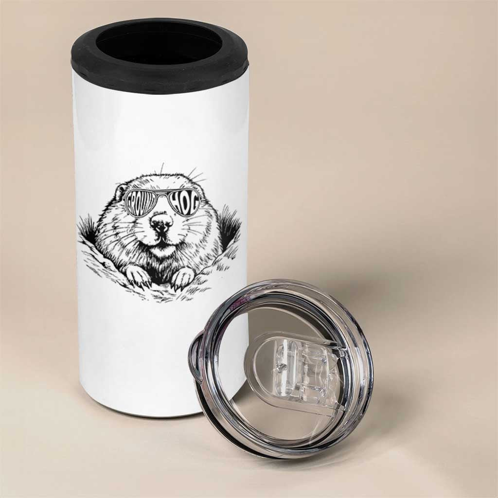 Funny Groundhog Face Woodchuck Sunglassess 4 in 1 Can Cooler Tumbler - Wonder Print Shop