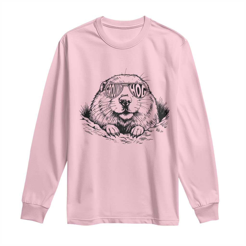 Funny Groundhog Face Woodchuck Sunglassess Long Sleeve Shirt - Wonder Print Shop