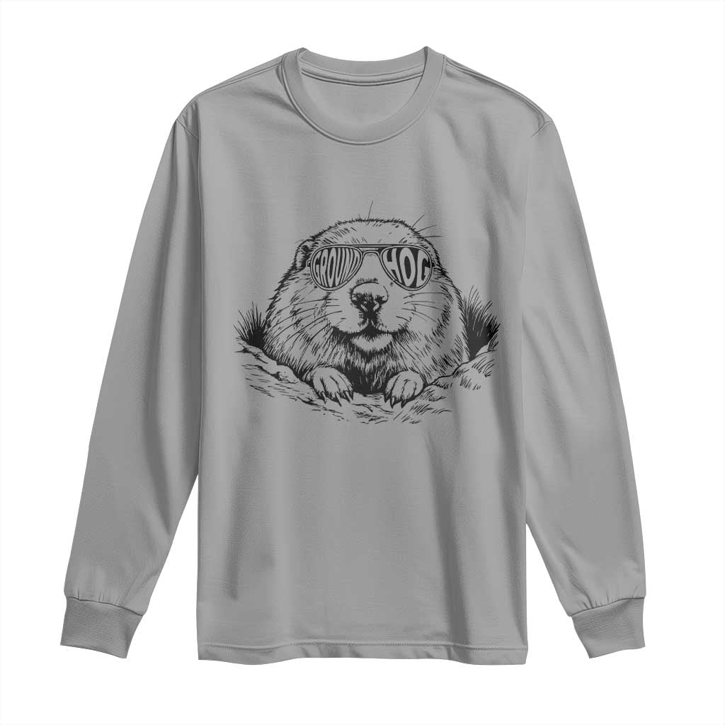Funny Groundhog Face Woodchuck Sunglassess Long Sleeve Shirt - Wonder Print Shop