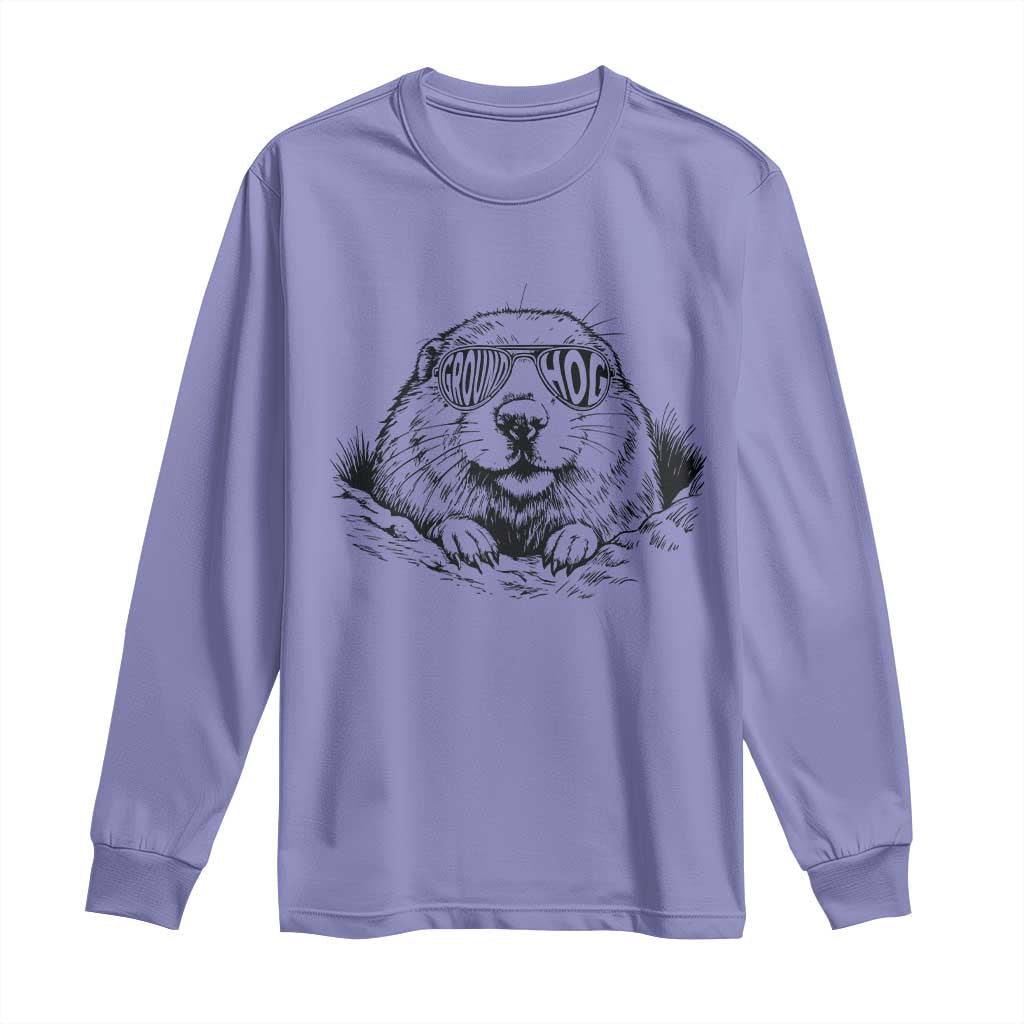 Funny Groundhog Face Woodchuck Sunglassess Long Sleeve Shirt - Wonder Print Shop