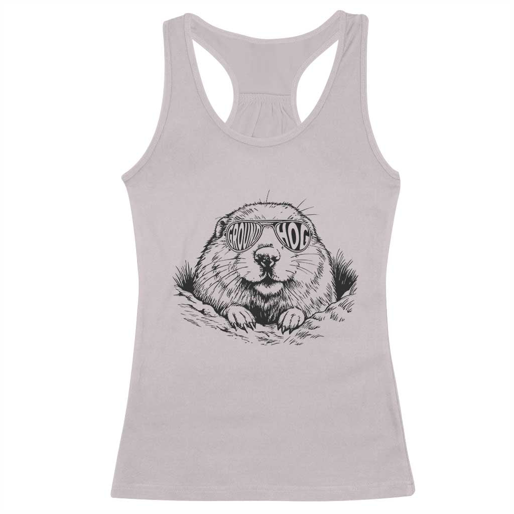 Funny Groundhog Face Woodchuck Sunglassess Racerback Tank Top - Wonder Print Shop