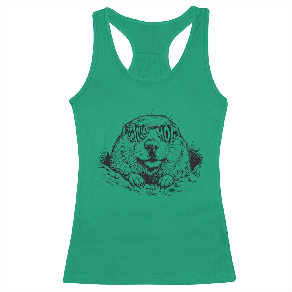 Funny Groundhog Face Woodchuck Sunglassess Racerback Tank Top - Wonder Print Shop