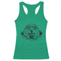 Funny Groundhog Face Woodchuck Sunglassess Racerback Tank Top - Wonder Print Shop