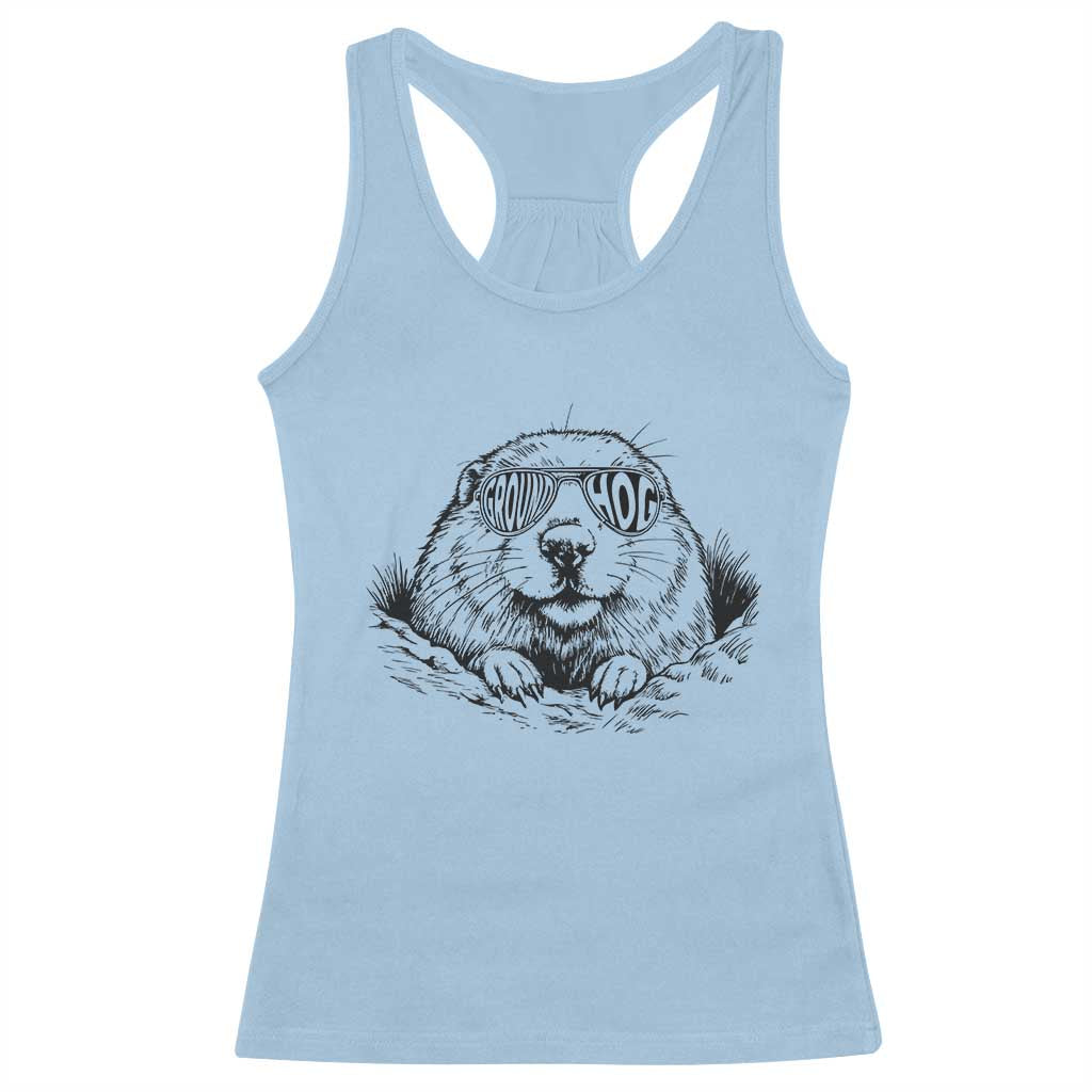 Funny Groundhog Face Woodchuck Sunglassess Racerback Tank Top - Wonder Print Shop