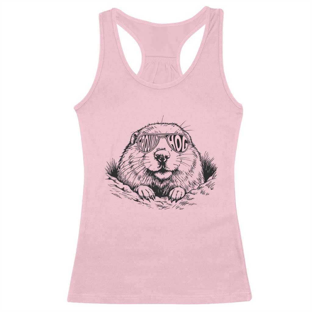 Funny Groundhog Face Woodchuck Sunglassess Racerback Tank Top - Wonder Print Shop