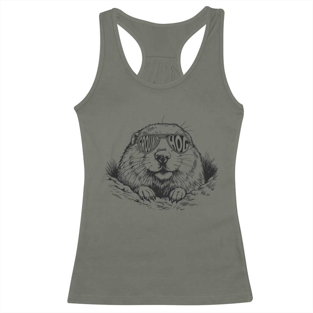 Funny Groundhog Face Woodchuck Sunglassess Racerback Tank Top - Wonder Print Shop