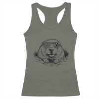 Funny Groundhog Face Woodchuck Sunglassess Racerback Tank Top - Wonder Print Shop