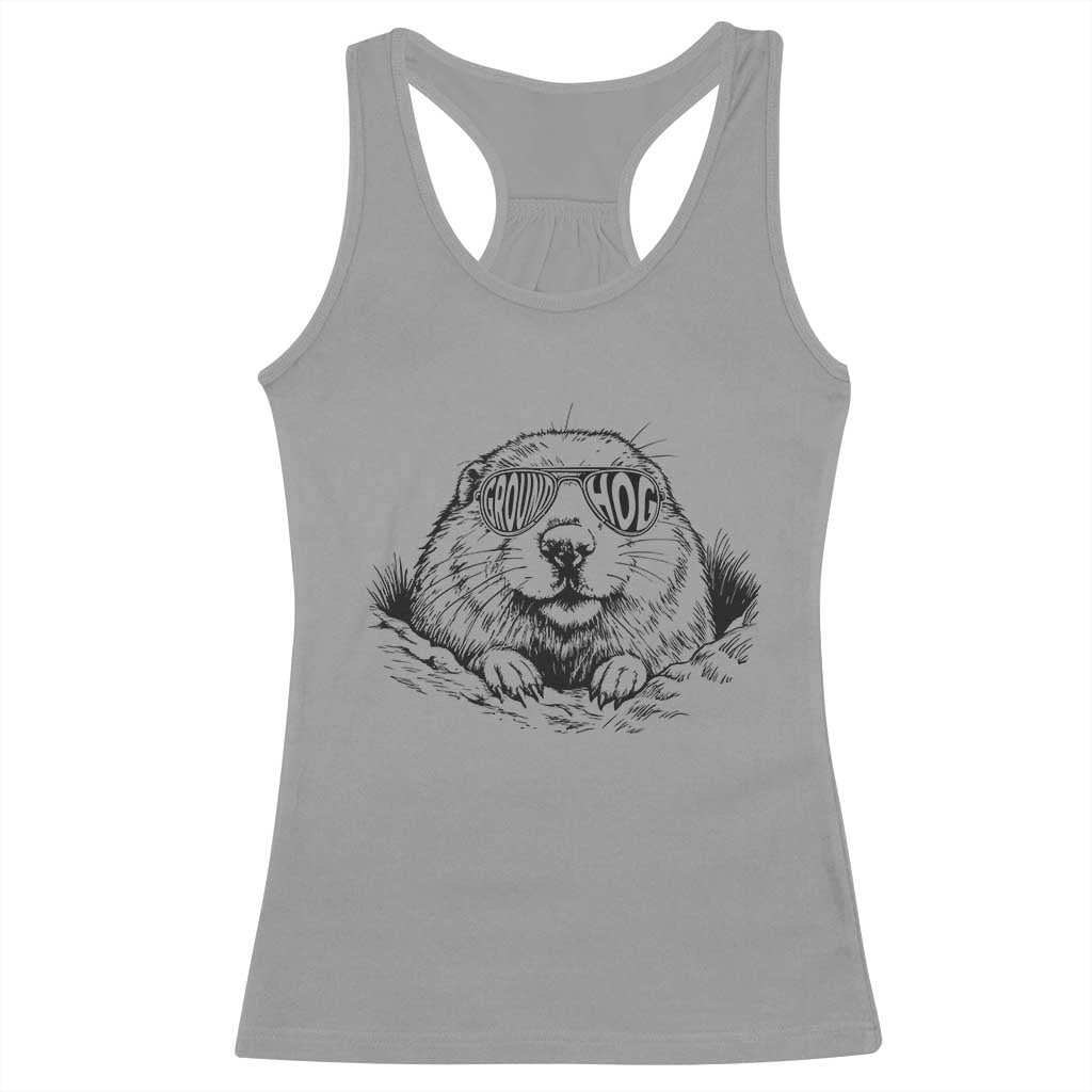 Funny Groundhog Face Woodchuck Sunglassess Racerback Tank Top - Wonder Print Shop