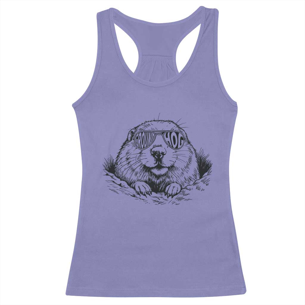 Funny Groundhog Face Woodchuck Sunglassess Racerback Tank Top - Wonder Print Shop