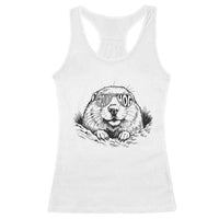 Funny Groundhog Face Woodchuck Sunglassess Racerback Tank Top - Wonder Print Shop