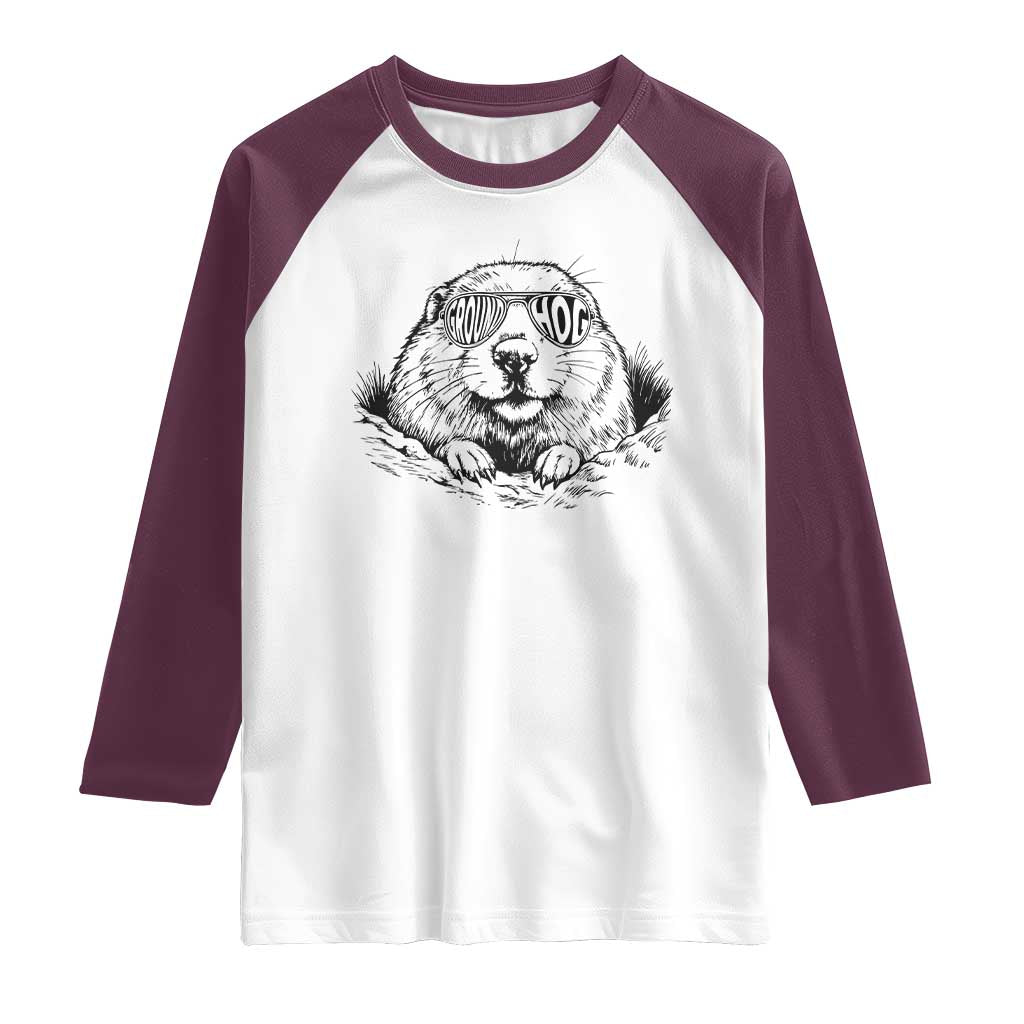 Funny Groundhog Face Woodchuck Sunglassess Raglan Shirt - Wonder Print Shop