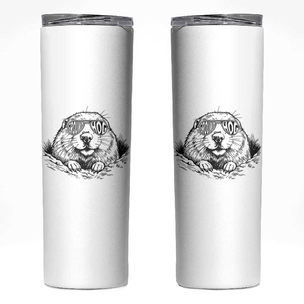 Funny Groundhog Face Woodchuck Sunglassess Skinny Tumbler - Wonder Print Shop