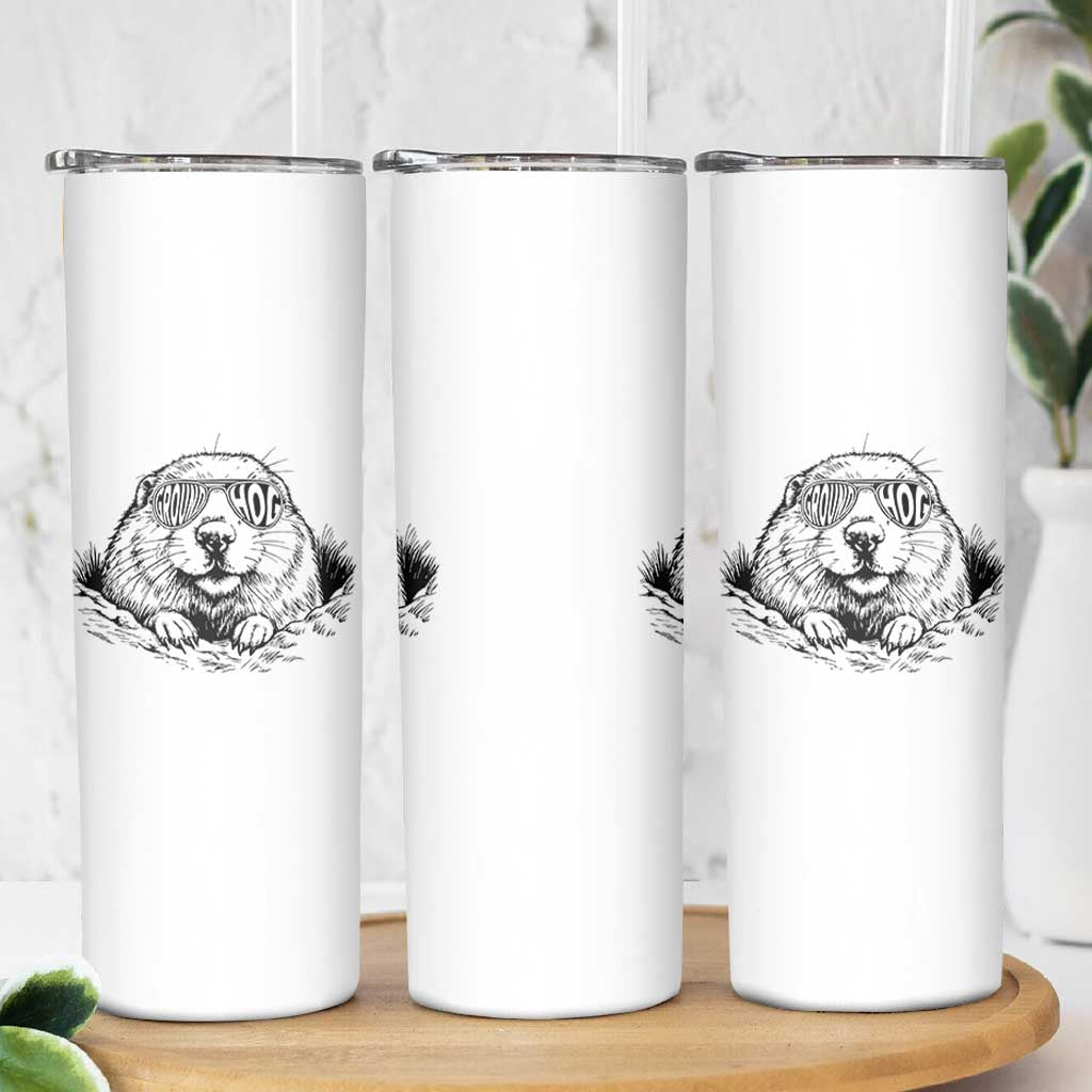 Funny Groundhog Face Woodchuck Sunglassess Skinny Tumbler - Wonder Print Shop