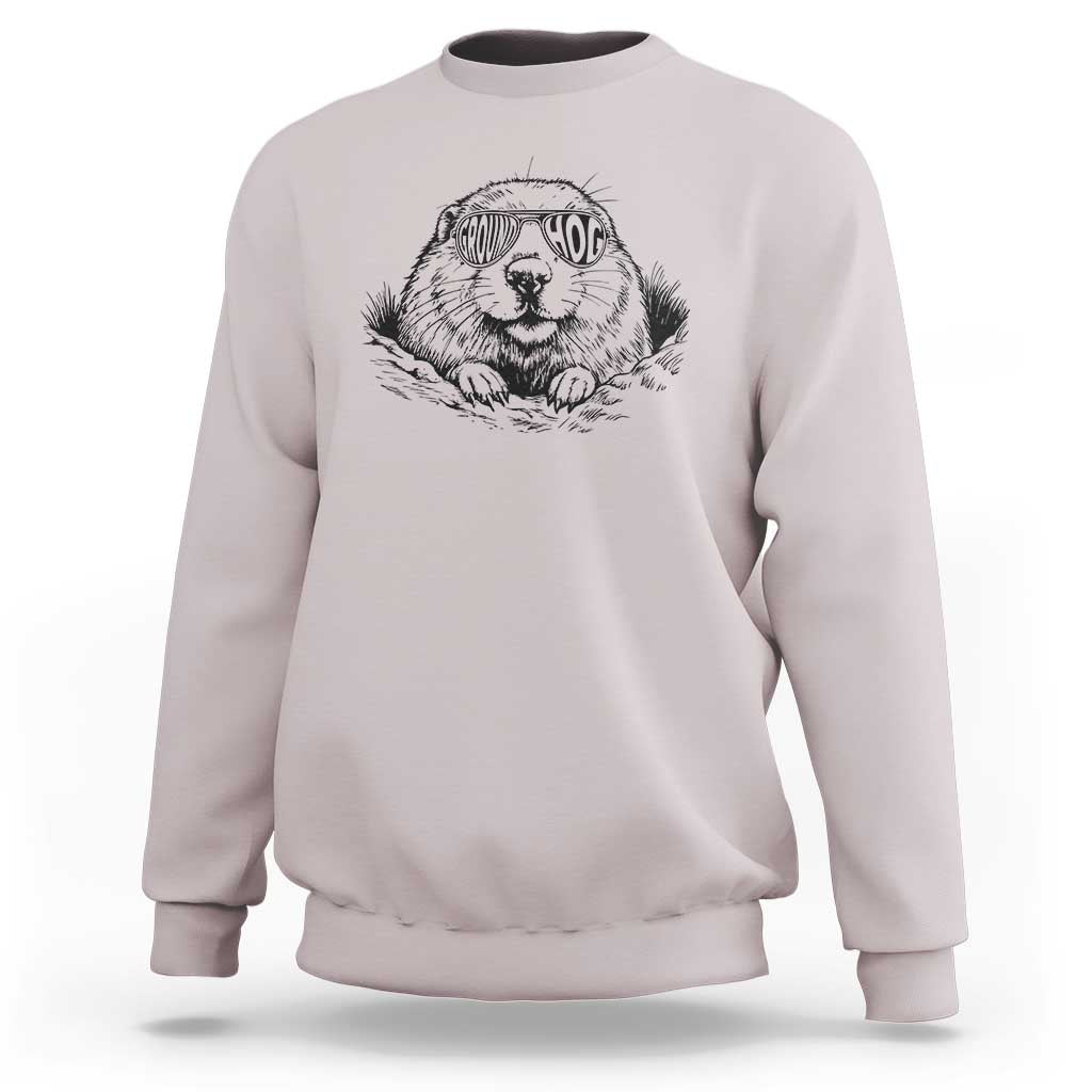 Funny Groundhog Face Woodchuck Sunglassess Sweatshirt - Wonder Print Shop